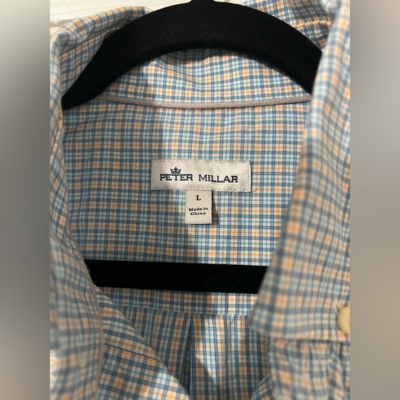 Peter Millar Button Down Shirt Long Sleeve Plaid Lightweight Cotton Mens Large L - Picture 3 of 9